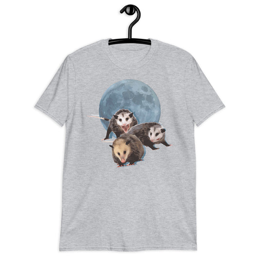 Tres luna de oposición con 3 zarigüeyas y camiseta unisex de manga corta de luna muerta