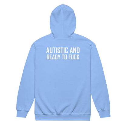 Autista y listo para follar Sudadera con capucha y cremallera de mezcla pesada unisex