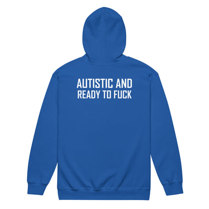 Autista y listo para follar Sudadera con capucha y cremallera de mezcla pesada unisex